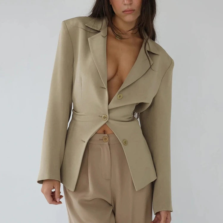 Enyami Fashion Female Outerwear Work Attire Co Ords Set Loose Jacket Coat Mini Skirt Feminino Social Long Sleeve Blazer