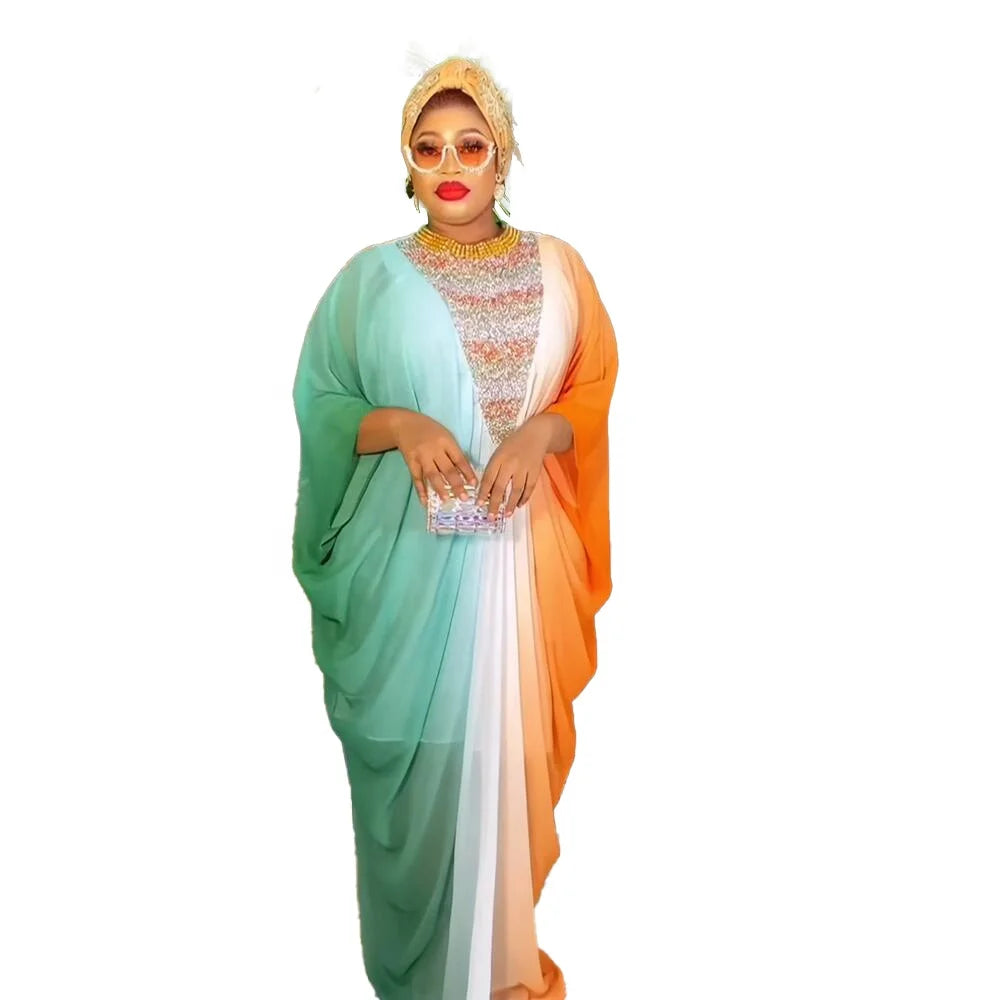 Fashion Elegant African Dresses Chiffon African Party Dresses Sequin Africa Ladies Dress