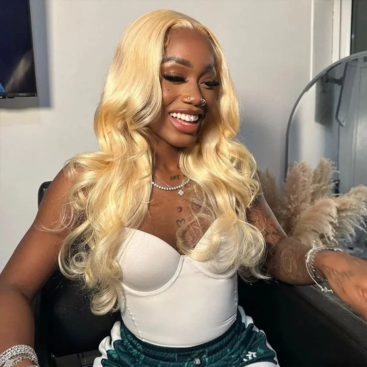 Wholesale 13x4 Lace Front Body Wave Brazilian Human Hair Wig 180% Density 613 Transparent Blonde Wig 613 Transparent Lace