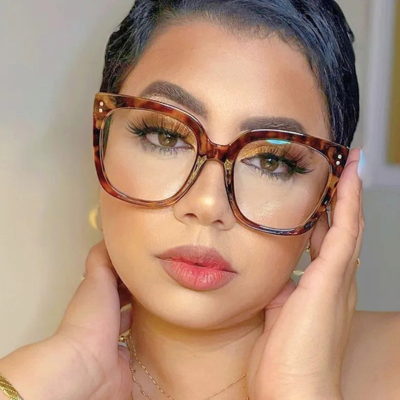 Lucky Eyewear Women's Flat Lens Square Hollow Optical Glasses Retro Anti-Blue Light Computer Style Frames
