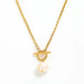 Joolim Jewelry 18K Gold Plated Fresh Water Pearl Pendant Toggle Chain Necklace Stainless Steel Jewelry MegaBDM