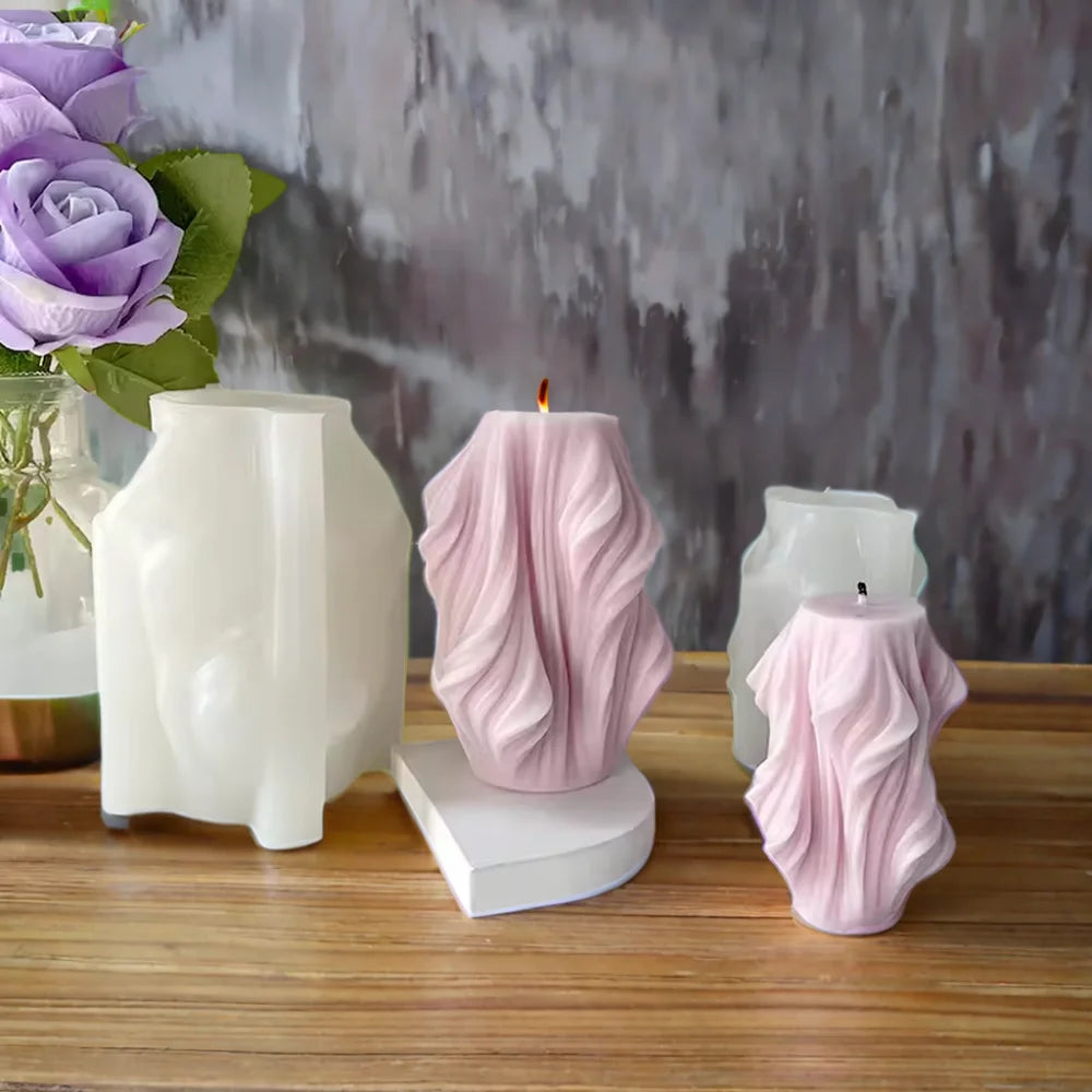 J1175 Hot Sell Handmade Decoration Gypsum Resin Aromatherapy Candle Silicone Mould Irregular Wave Cylinder Candle Silicone Mold