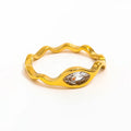 Joolim Jewelry Wholesale 18K Gold Plated Eye Zirconia Waved Lines Stainless Steel Rings for Women Dainty Rings