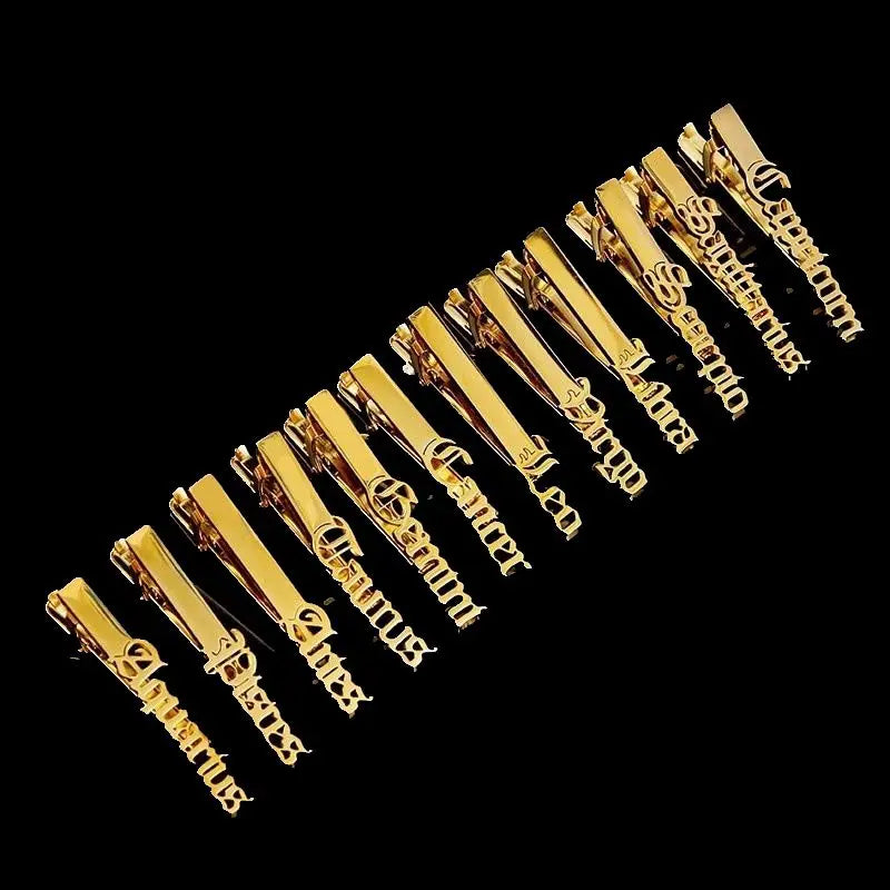 Creative Men's Titanium Steel Copper Tie Clips With Golden Letters Stylish and High End Tie Clips