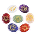 HZ Cross-Border Hot Sale Natural Crystal Oval Yoga Stones 7-piece Set Carved Gemstone Engraved Inspirational Words Stone