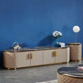 Hot Sale Luxury High-End TV Stand Latest Modern Design with PU Leather and Marble Top for Farmhouse Living Room Furniture