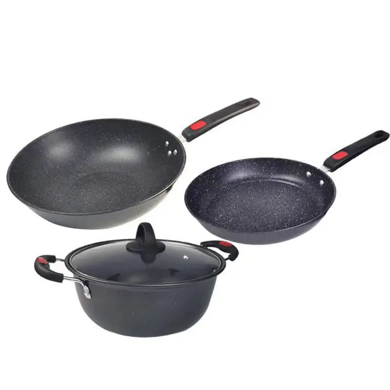2022 New Style Iron Pot Three-piece Set Non-stick Pot Gift Box Set Frying Pan Frying Pan Cookware Set