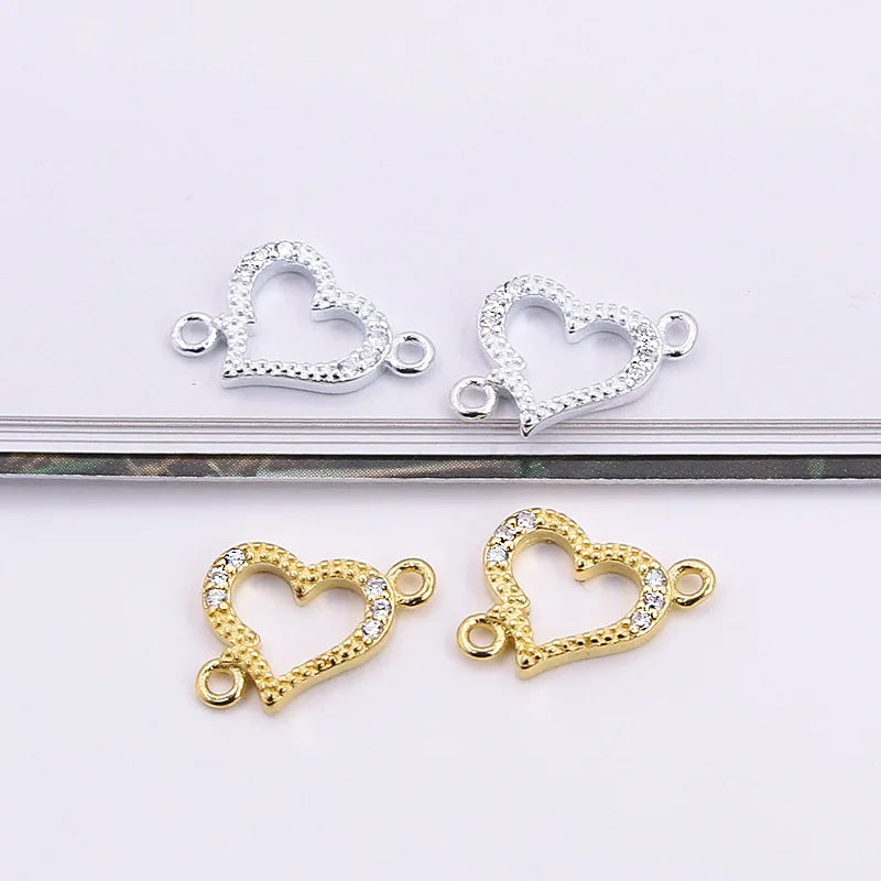 12mm Dainty 925 Sterling Silver CZ Micro Setting Pave Heart Connector for Jewelry Making