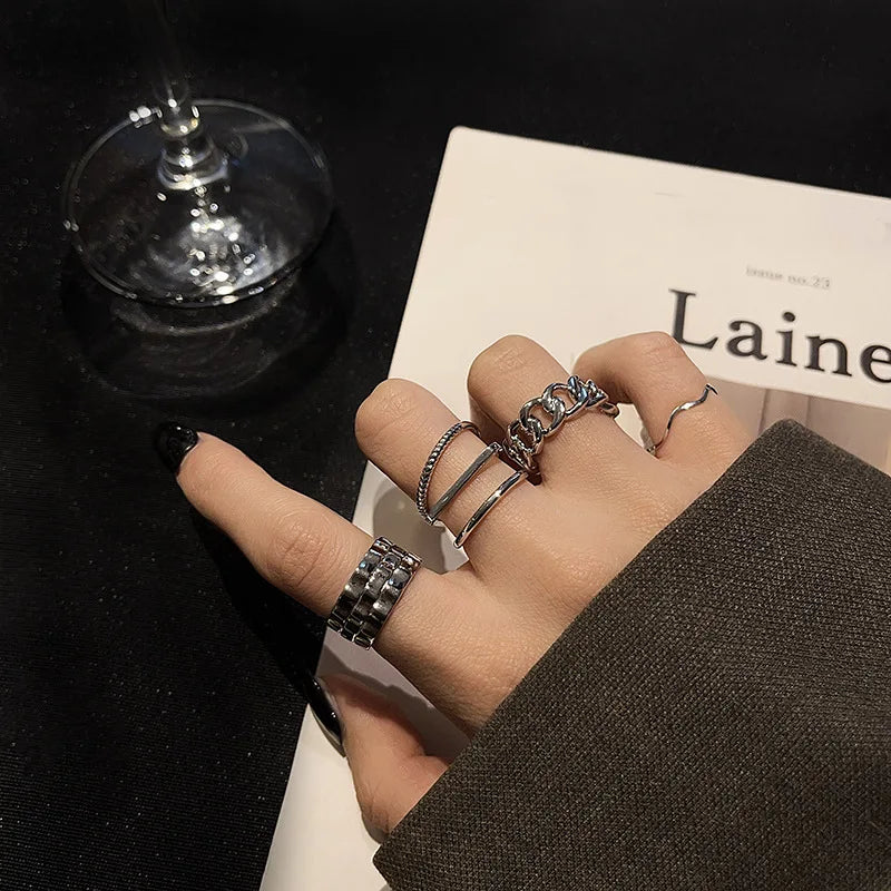 Minimalist Adjustable Ring Set Women Silver Gold Plated Open INS Luxury Fashion Rings Geometric Charm Personality Finger Jewelry
