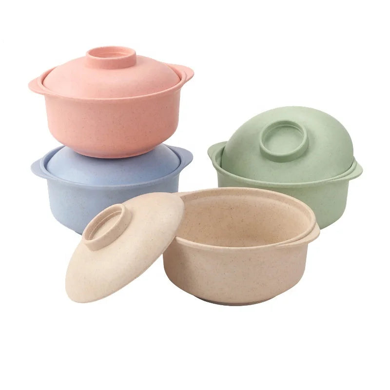 2026 Hot Selling Eco-Friendly Polished Wheat Straw Casserole Soup Bowl Cover Customized Logo Microwave Safe Party Use Minimalist