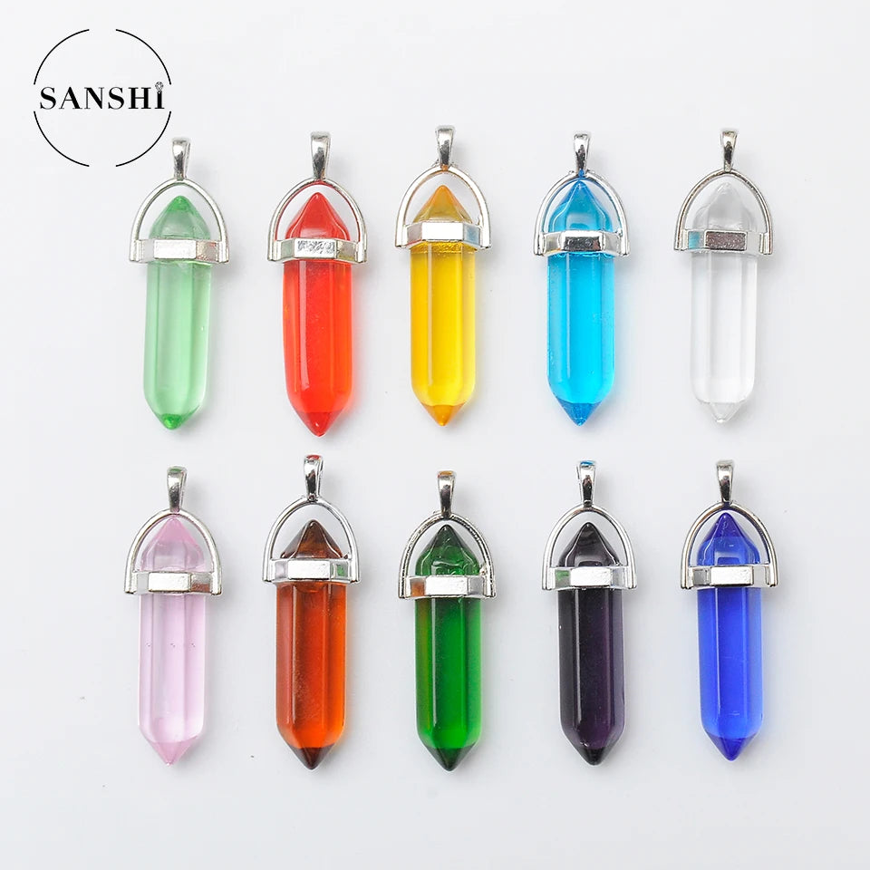 Wholesale Hot Sales Custom Multi Color Classic Glass Hexagon Pendant Charms Unisex