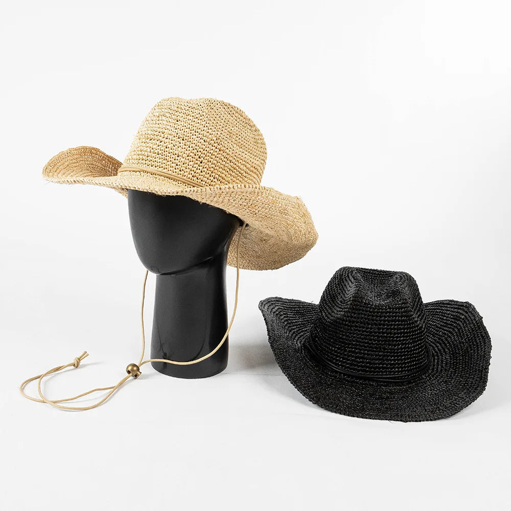 2026 OEM Hats Summer Women Beach Sun Hat Cowgirl Sombreros Ladies Wholesale Wide Brim Logo Custom Raffia Straw Cowboy Hats