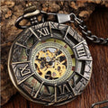 Hollow Roman Numerals Antique Engraved Steampunk Necklace Fob Unisex Mens Vintage Pendent Watch Mechanical Pocket Watches