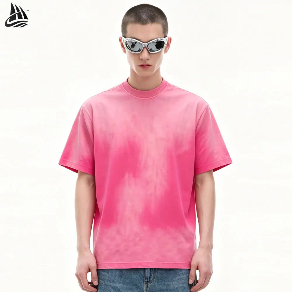 Custom Men's Vintage Wash Oversized T-Shirt O-Neck Distressed with Fade Color