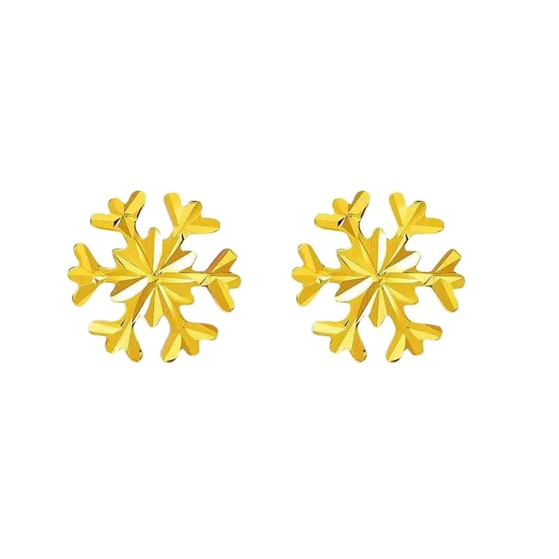 Certified 18K Gold Snowflake Ear Stud Earrings Rose Gold AU750 Gold Yellow Color  Women's Elegant Drainage