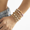 Fashion Cheap Brass Alloy Multi Layer Daisy Flower Charm Bracelet Chain Bracelets Set Jewelry Women