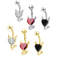 Gaby 316L Stainless Steel Body Piercing Jewelry Devil Belly Button Ring with Heart Shape CZ Zircon for Wedding or Engagement