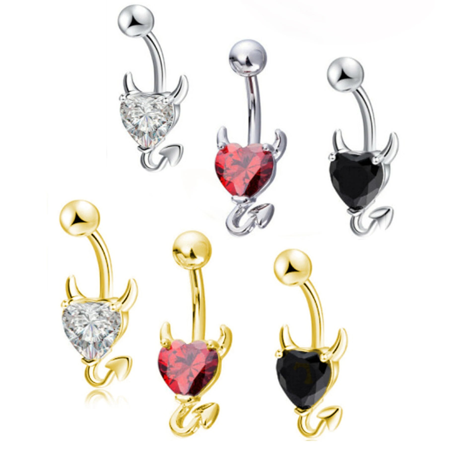 Gaby 316L Stainless Steel Body Piercing Jewelry Devil Belly Button Ring with Heart Shape CZ Zircon for Wedding or Engagement