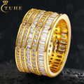 Factory Wholesale Price Bling Hip Hop Jewelry 18k Gold Plated Brass AAAAA Baguette CZ Diamond 5 Rows Big Band Ring for Men