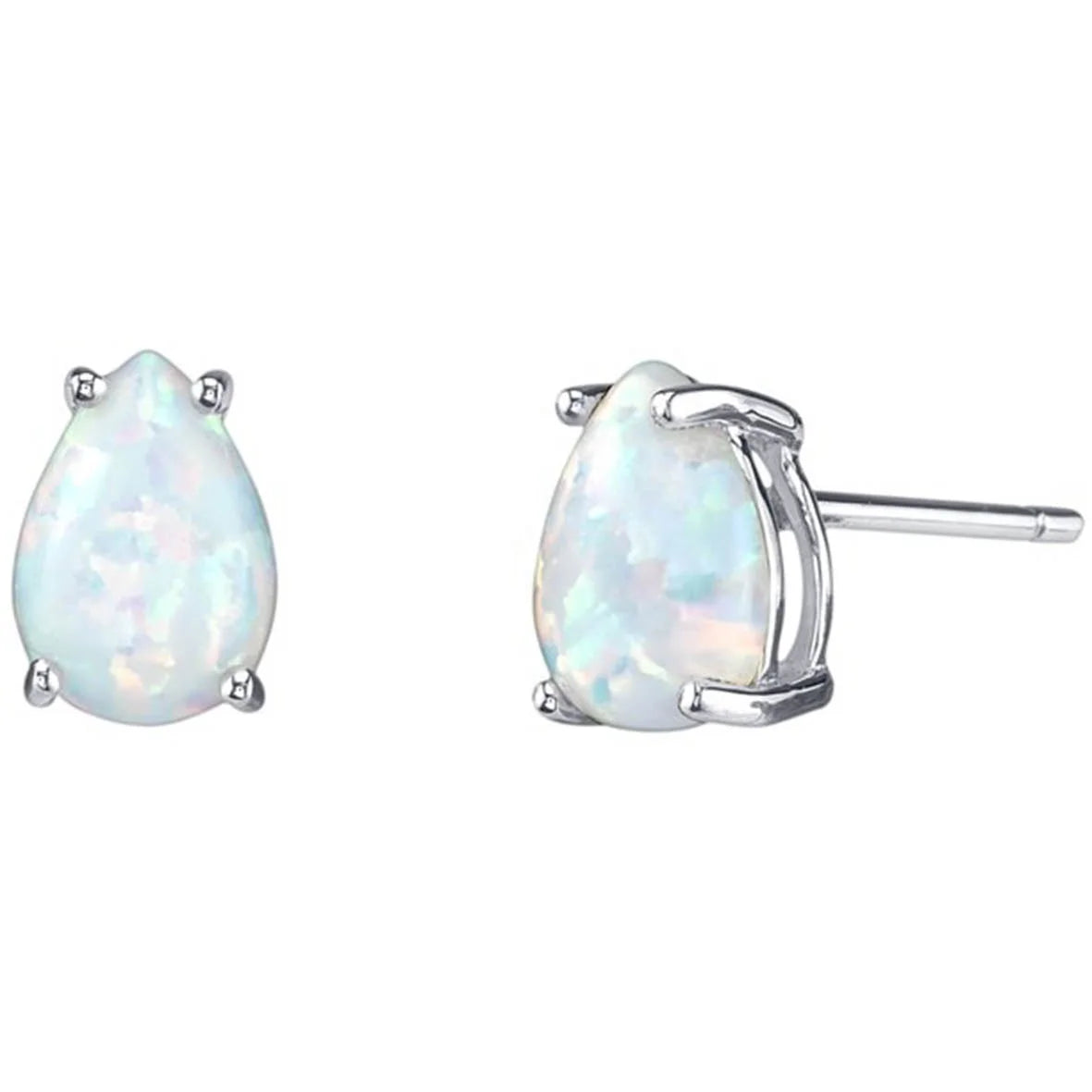 925 Sterling Silver Pear Shape Created White Opal Stud Earrings Gold Plated with Fruit Pattern for Anniversary Party Gift