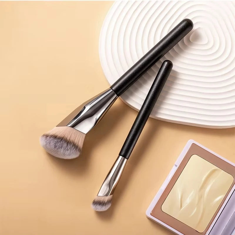 Private Label Black Angular Face Contour Brush Soft Fiber Blush Powder Liquid Foundation Concealer Cream Blender Tool Makeup