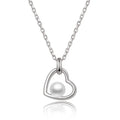 925 Sterling Silver Open Heart Pendant Necklace | Natural Freshwater Pearl Center with Adjustable Chain | Spring Ring Clasp