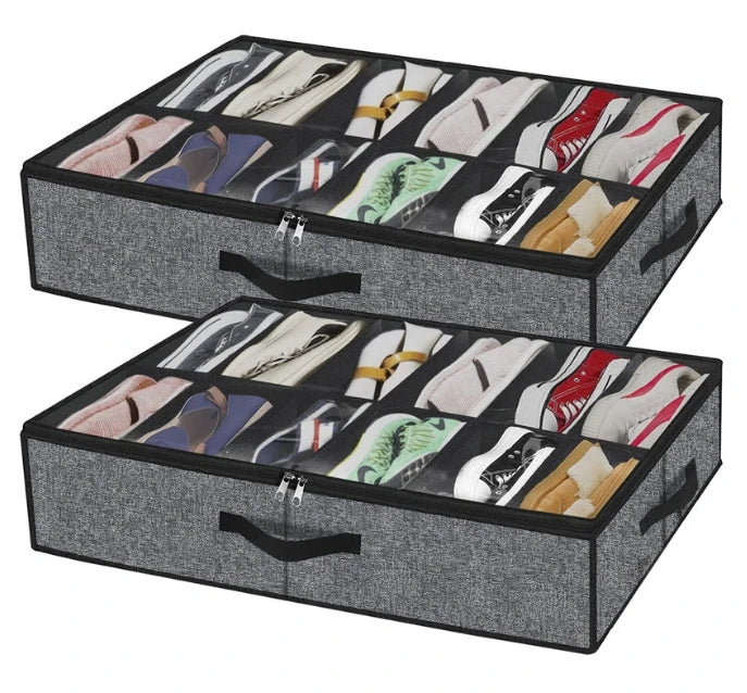 Bed Bottom Shoe Storage Box Transparent Packing Shoe Box Foldable Non-woven Plaid Storage Bag