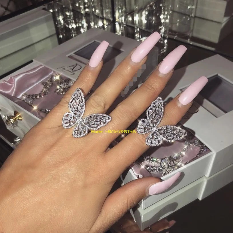 Custom Jewelry Women Fashion Jewelry Shiny Iced Out Butterfly Ring