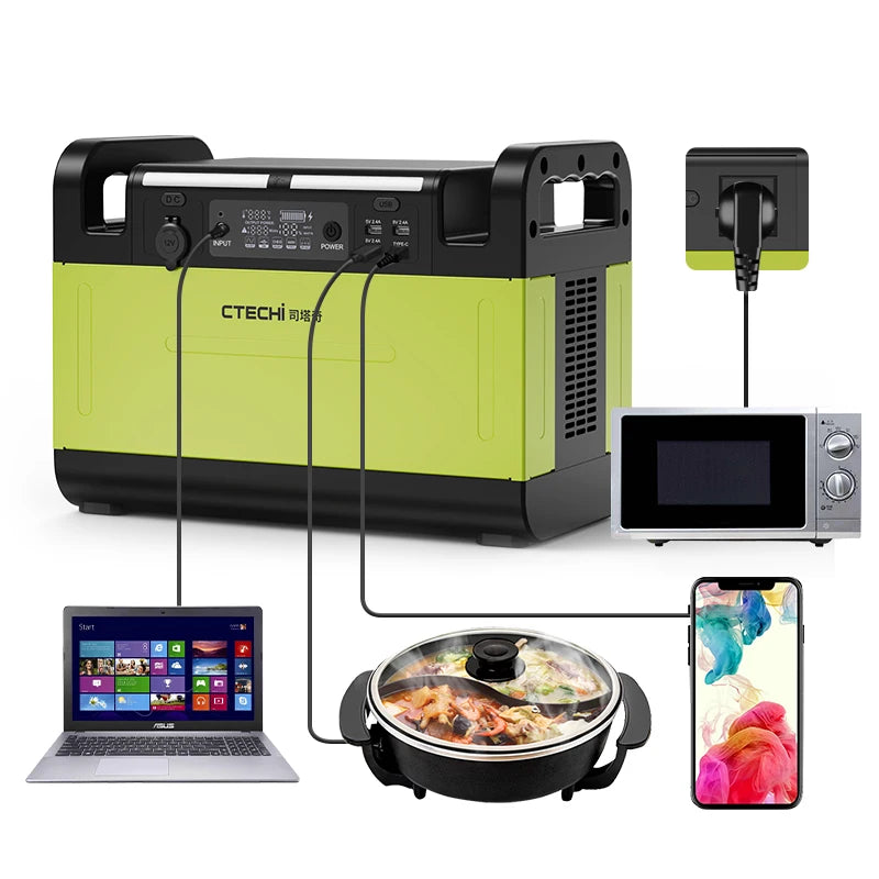 CTECHi 1500W 2000W Electric Portable UPS Lithium Power Supply Station Solar Generator LiFePo4 Battery Home Camping Backup Power