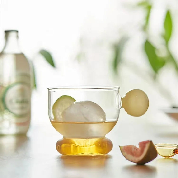 Factory Direct Sell Korean Ins Creative Color Ball Handle Glass Cup Mini Milk Cup Small Measuring Cup