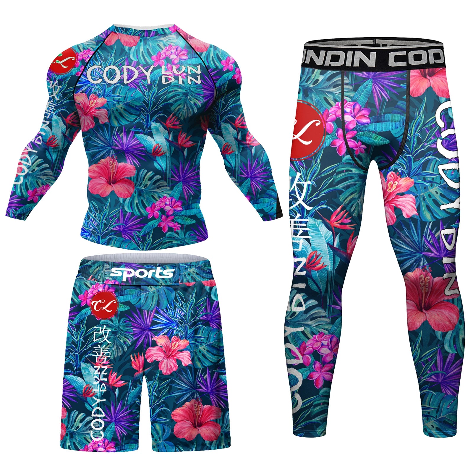Custom Men Compression MMA Clothes Jiu Jitsu No-Gi Rashguard Training Set Printed Active Wear Male Fitness Tracksuit