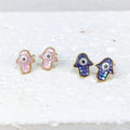 Wholesale Bulk 18k Gold 925 Sterling Silver Stud Mother of Pearl Genuine Seashell Jewelry Hamsa Hand Earrings Enamel Fatima Palm