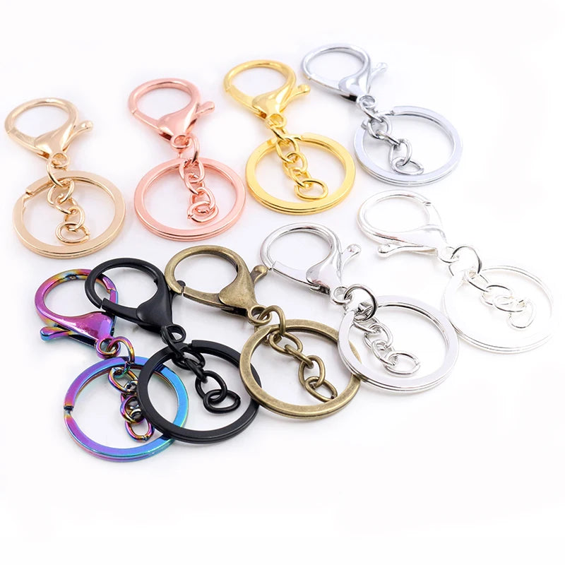 5pcs/lot 30mm Chain Key Ring 70mm Length Cassic 8-Colors Plated Lobster Clasp Key Hook Chain Jewelry Making for Keychain
