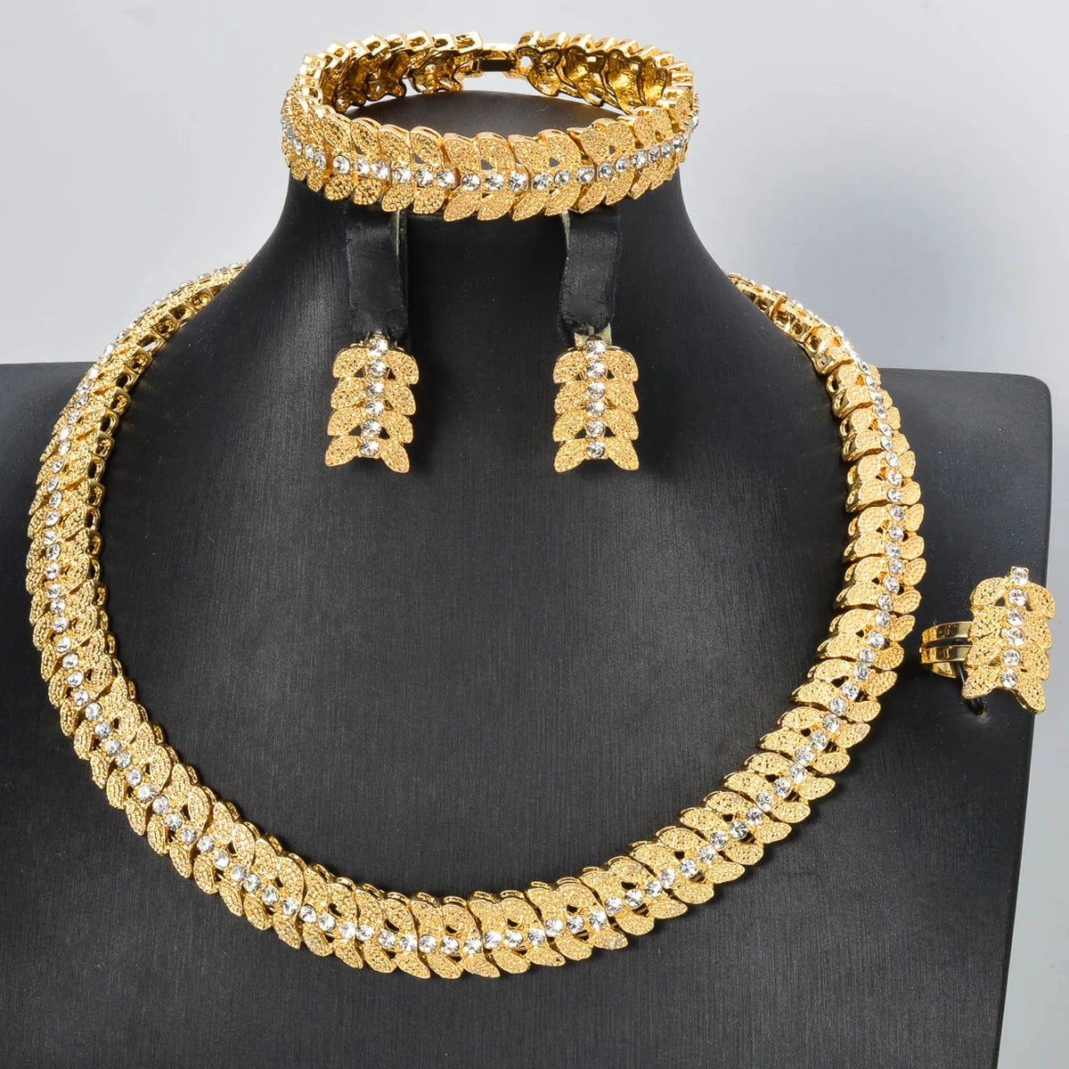 New Arrival Bridal Jewelry Sets for Women Necklace Earrings Ring Bracelet Cubic Zirconia Geometric Engagement Gift
