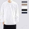 Men's 100% Cotton 270G Autumn Winter Heavy Loose Long Sleeved Pullover T-Shirt for off Shoulder O-Neck Base Shirt Solid Pattern