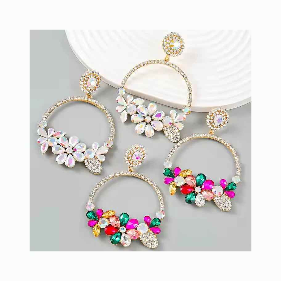 2025 Exaggerated Semi -circular Diamond Female Super Fairy Party Womens Flower Hoop Earrings