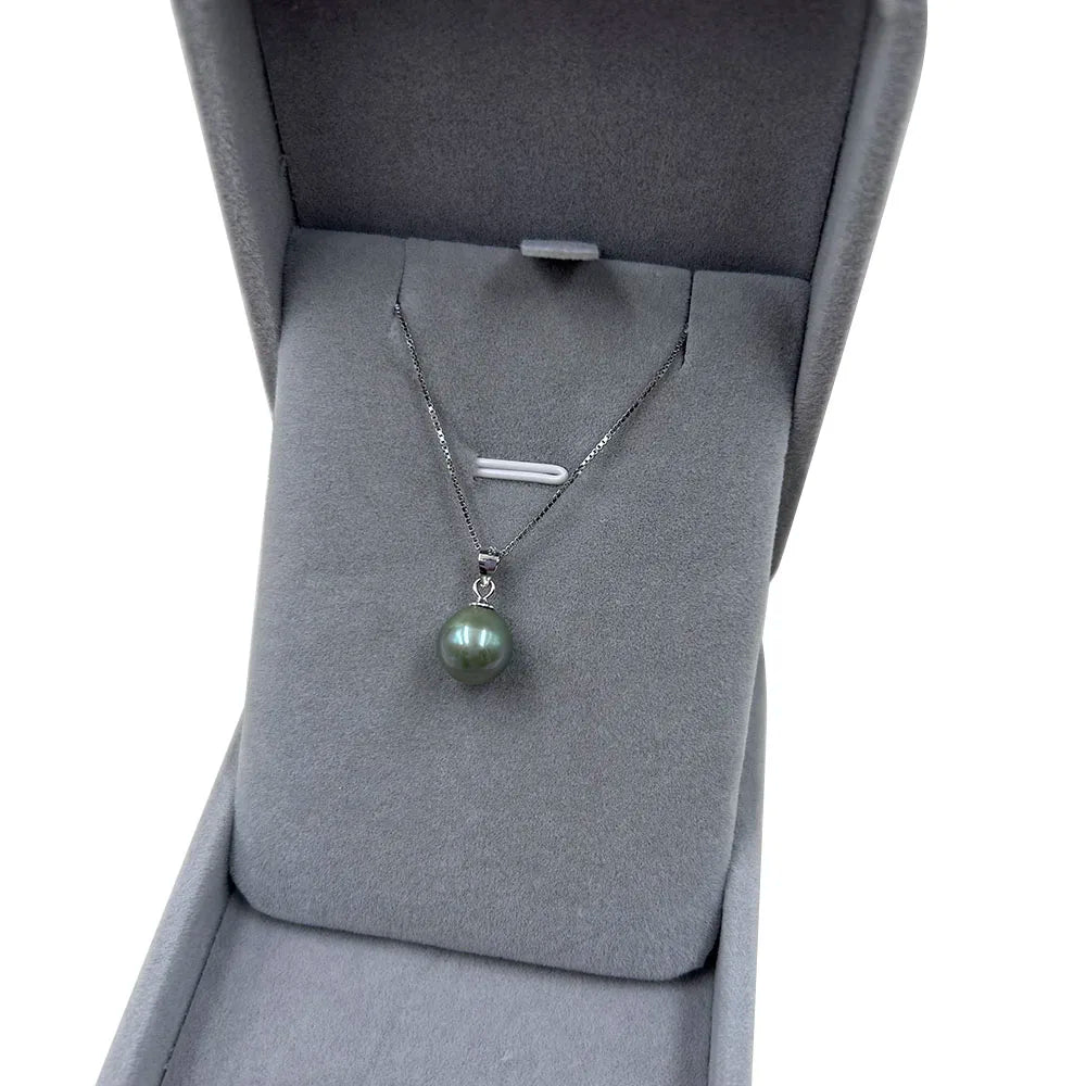 18 Inch Wholesales 925 Sterling Silver Box Chain Greengold Pearl Pendant Necklace100% Freshwater Round Pearl Pendant 9 mm