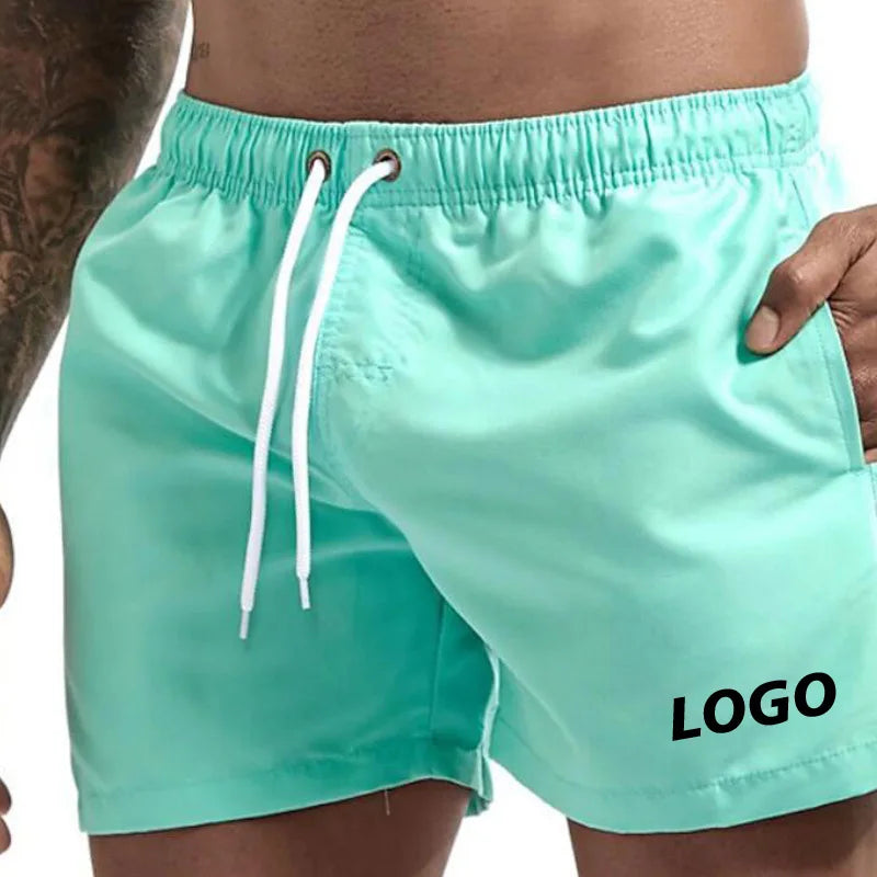 Custom LOGO  Mens  Swim Wear Beach Shorts Men  Running  Sports Short Pants Man Solid Plain Surf Board Trunks Shorts