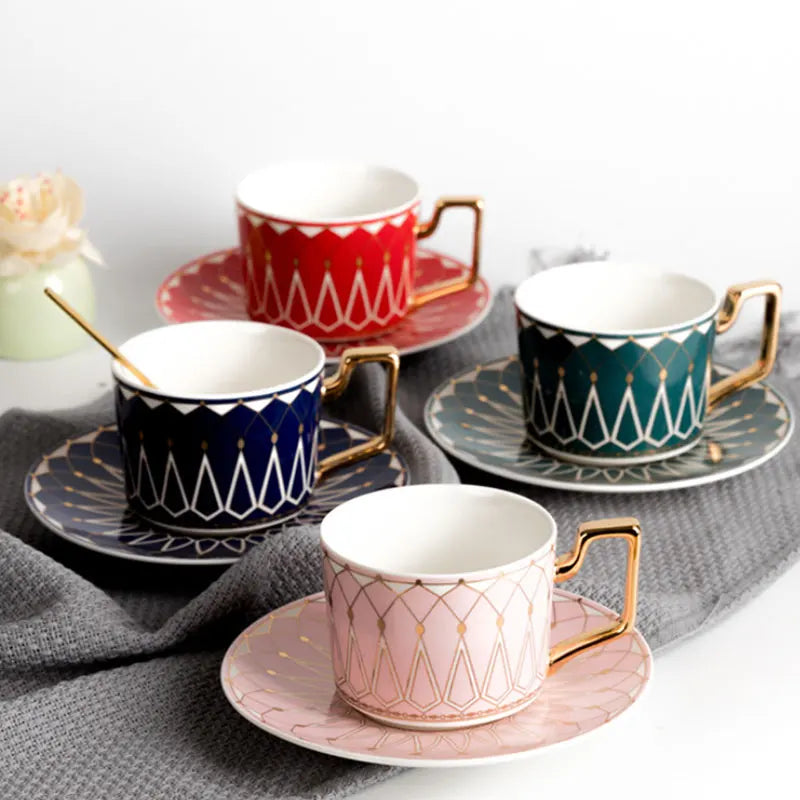 European Luxury Personalized Ceramic Coffee Mug and Saucer Gift Set