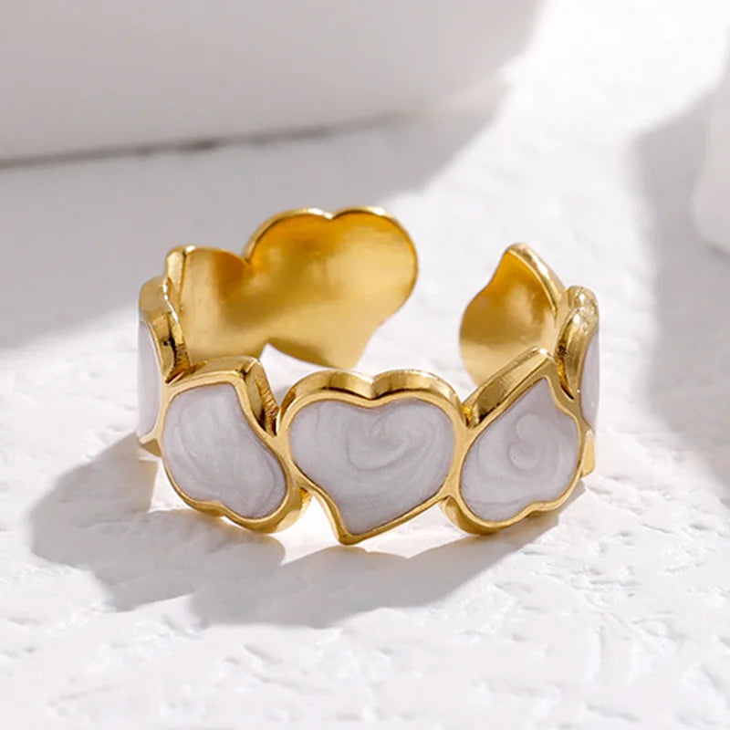 Factory Direct Enamel Loving Heart Stainless Steel Open Ring for Women