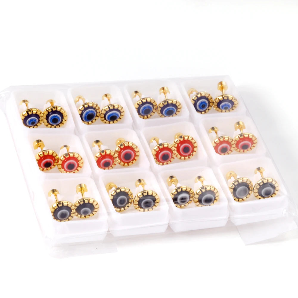 Factory Wholesale Fashion New Stainless Steel 18K PVD Plated Jewelry Colourful Screw Plug Eye Shape Stud Earrings for Women