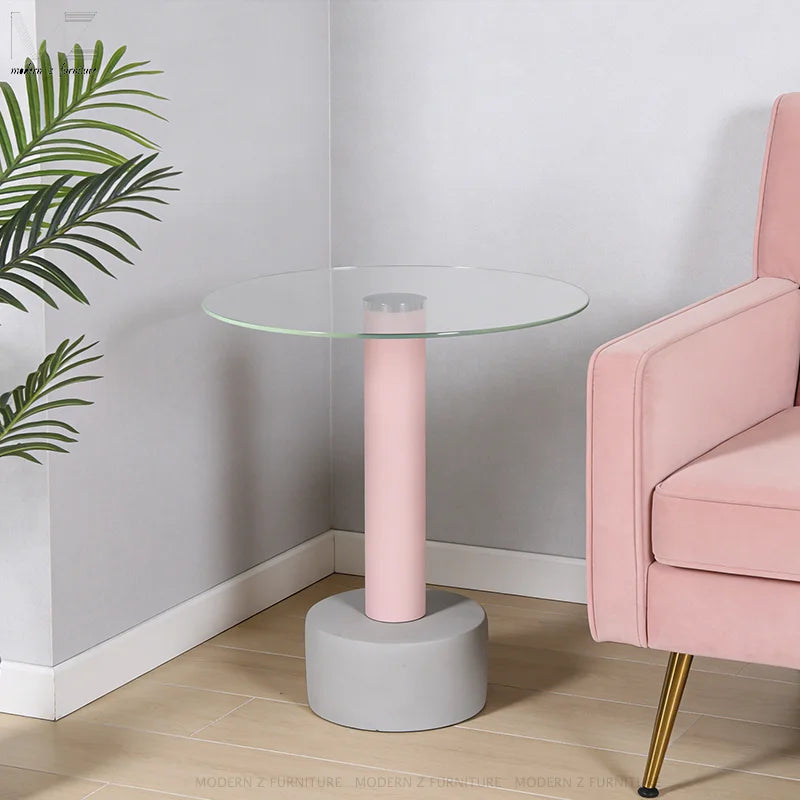Scandinavian Style Cement Sofa Side Table Home Furniture Living Room Nordic Glass Round Coffee Table