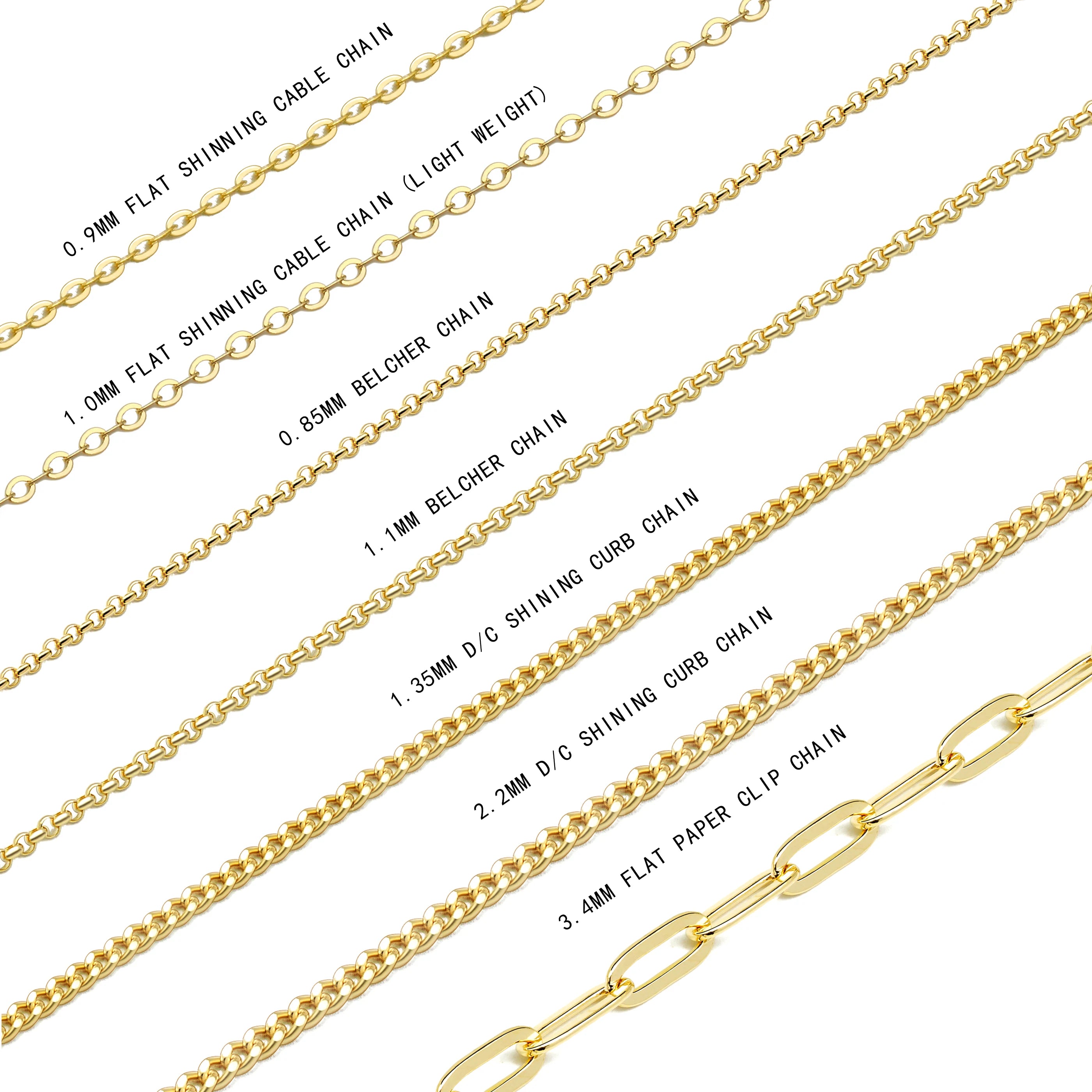 Wholesale Bulk 14K Solid Gold Rose White Yellow AU585 Jewel 14k Gold Chains for Necklace Wheat Cable Link Curb Belcher Rolo