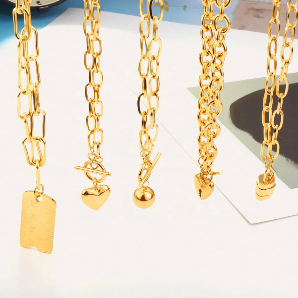 2022 Summer Waterproof 18k Gold Plated Ladies Accessories Jewelry Ot Buckle Cuban Chain Necklace Stainless Steel Charm Necklace