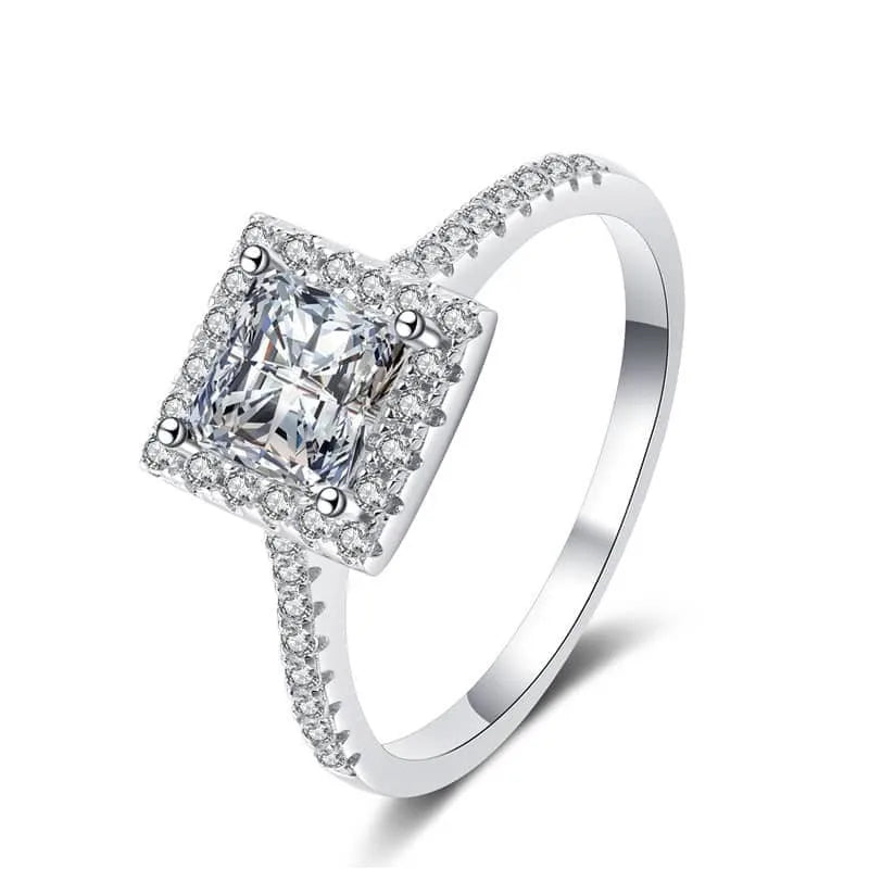 D Color Factory Wholesale Jewelry 925 Sterling Silver 18K White Gold Plated 1Carat Princess Cut Moissanite Engagement Ring