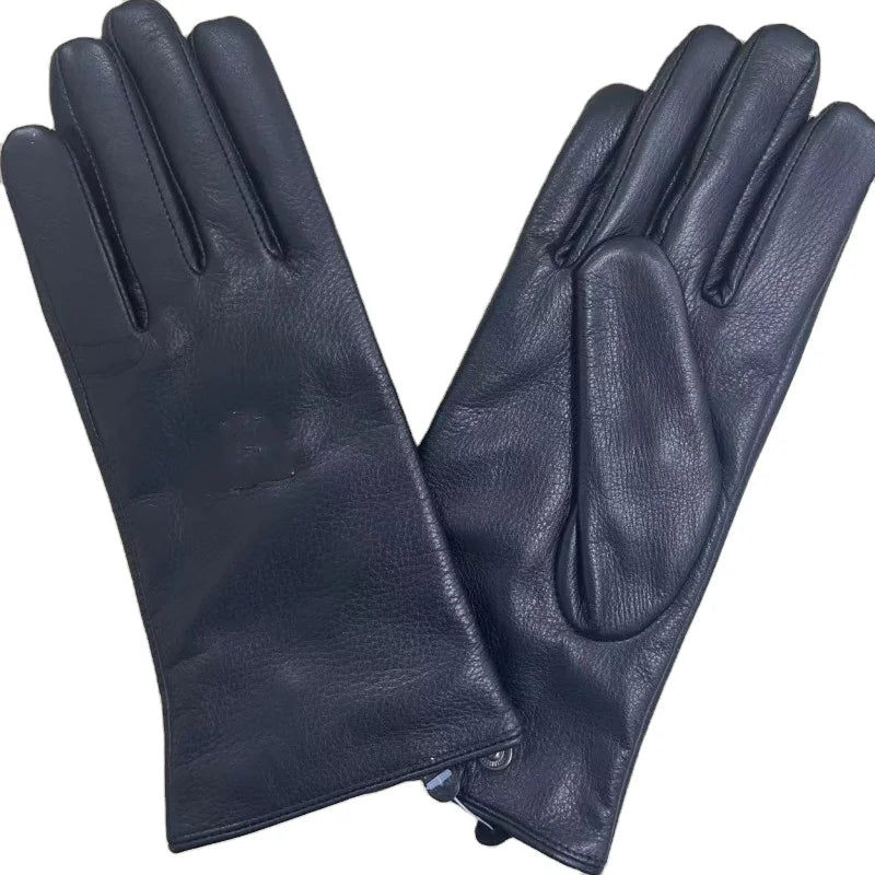 Sample Support New Design Custom Fashionable Warm Black Deerskin Leather Gloves Driving Mens Leather Gloves