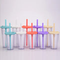 700ml Plastic clear Double Wall tumbler Acrylic Travel Mug Milk Tea Coffee Mug Tumbler Cups With Straw And Color Lid