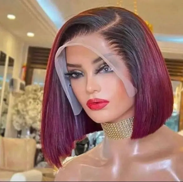Bob Wigs Hot Selling 1B/99J Color Human Hair Lace Front Wig Cuticle Aligned Highlight Bob Hair 13x4 Lace Wig for Black Women