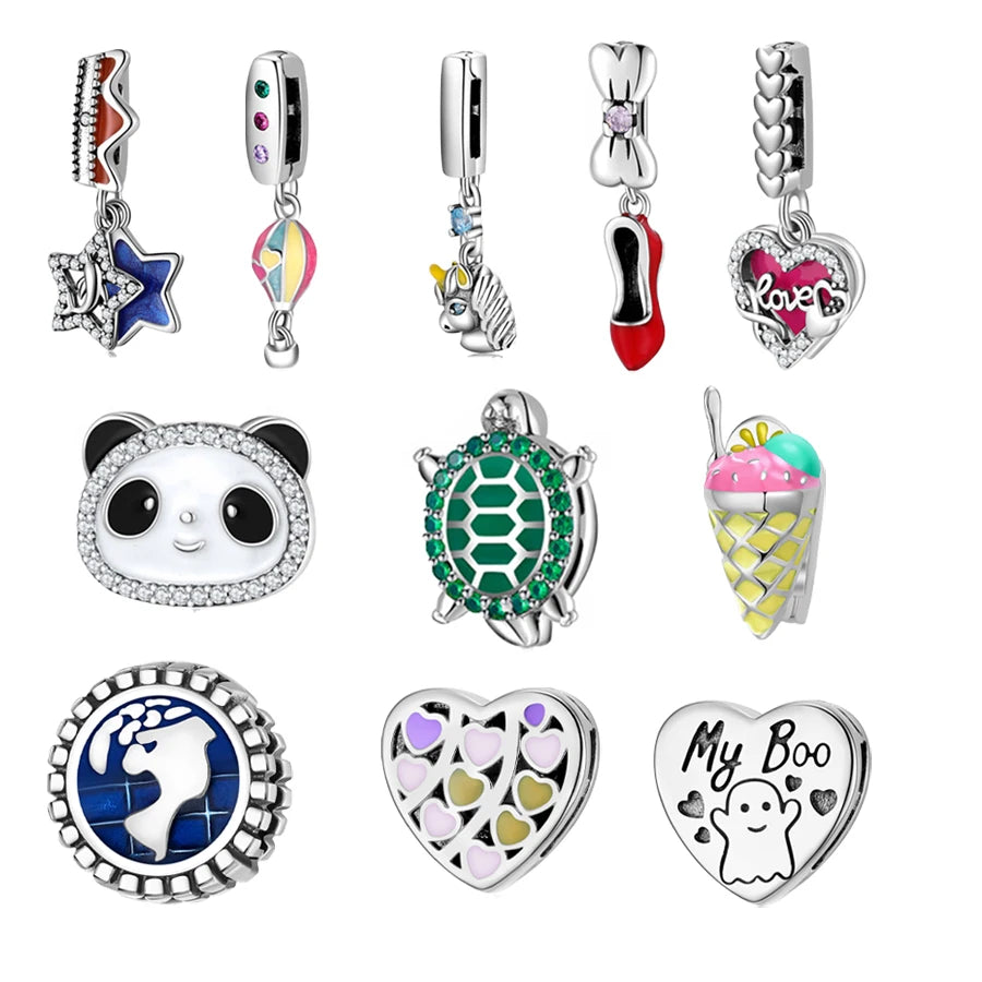 Factory Wholesale Charms 925 Silver Jewelry Panda Heart Star Clip Beads for Reflection Watch Bracelet DIY Fine Jewelry Gifts
