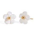 J&D White Shell Flower Earrings With Steel Beads 18k Gold Plated Stainless Steel Unique Design
